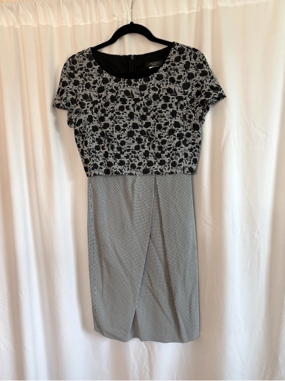 Max Mara Weekend Black White Floral Gingham Dress - Size Small